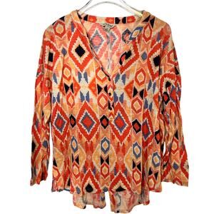Lucky Brand Cora Multi Geometric Print Henley Blouse Sz Small